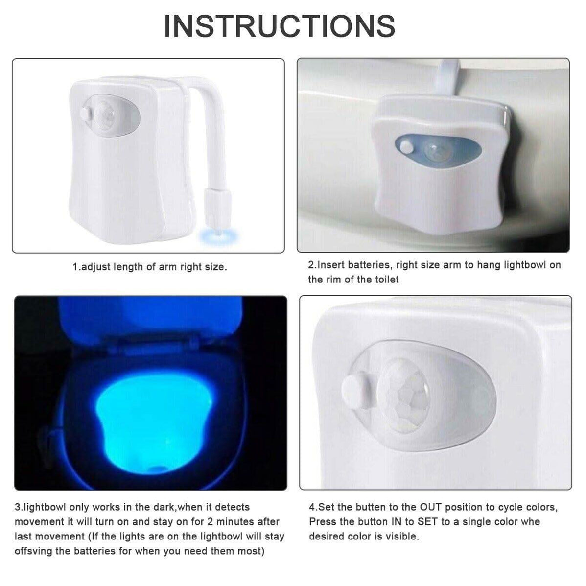 8 Colors Toilet Bowl LED Night Light Motion Activated Seat Sensor Lamp