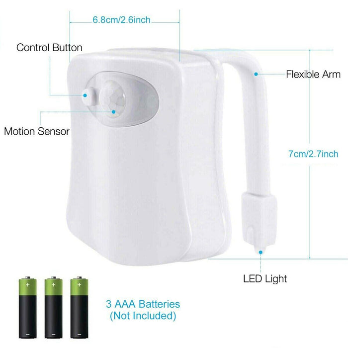 8 Colors Toilet Bowl LED Night Light Motion Activated Seat Sensor Lamp Bathroom - Battery Mate