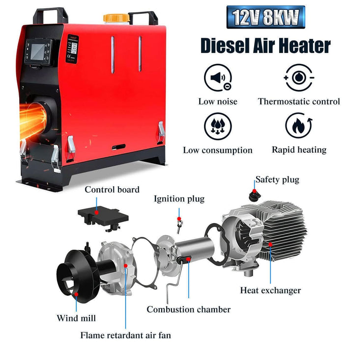 8KW Portable Diesel Air Heater 12V Thermostat Deisel Caravan Motorhome Trailer A - Battery Mate