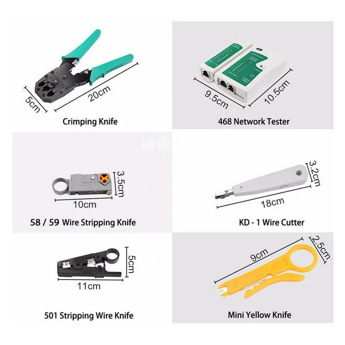 Analyzer Network Cable Tool Kit LAN Crimper Down Wire Stripper Cat5 6 RJ45 BAG - Battery Mate