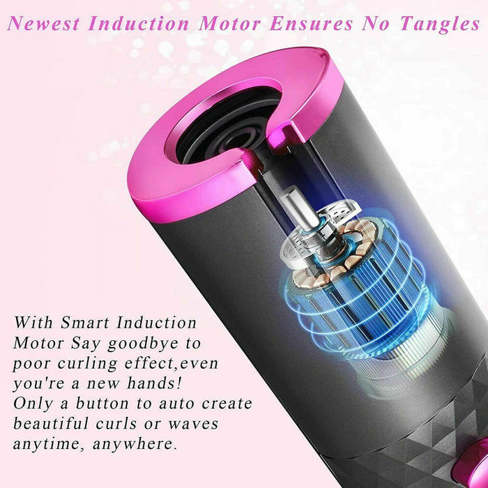 Auto Cordless Rotating Hair Curler Waver Curling Iron Wireless LCD Ceramic - Battery Mate