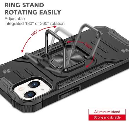 Black Shockproof Ring Case Stand Cover for iPhone 13 - Battery Mate