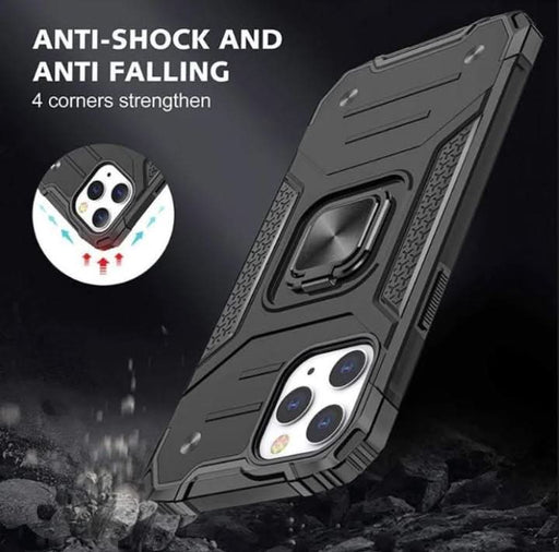 Black Shockproof Ring Case Stand Cover for iPhone 13Pro - Battery Mate