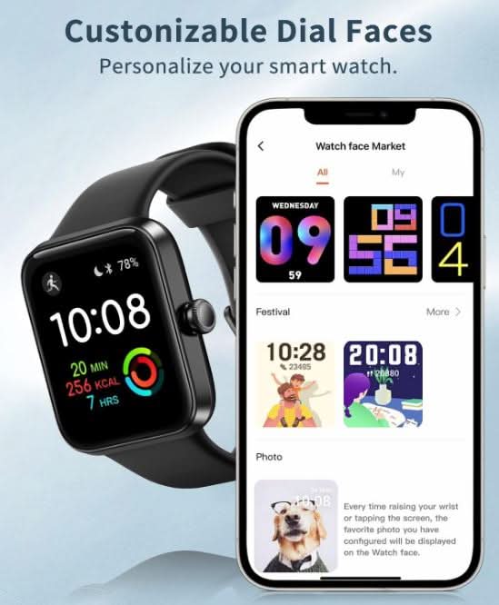 Black Smart Watch for Women Men Bluetooth Call Voice/Dial, 1.7'' DIY Full Touch Screen Fitness Tracker with Heart Rate Sleep Monitor Pedometer Message Reminder 5ATM Waterproof Smartwatch for Android iOS - Battery Mate