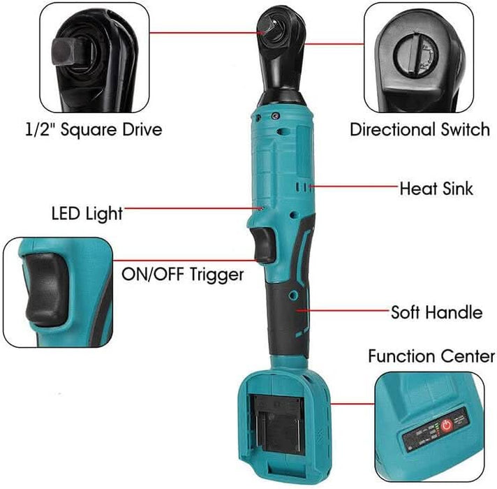 Brushless Cordless 1/2'' 130Nm Ratchet Wrench Right Angle For Makita 18V Battery - Battery Mate