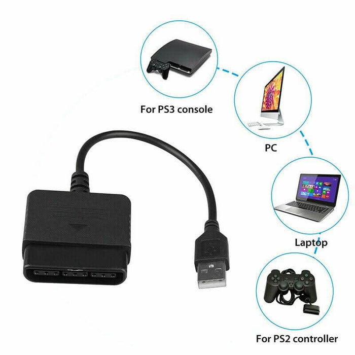 Cable Converter For PS2 Controller to PS3 PC USB Adapter Converter Cable - Battery Mate