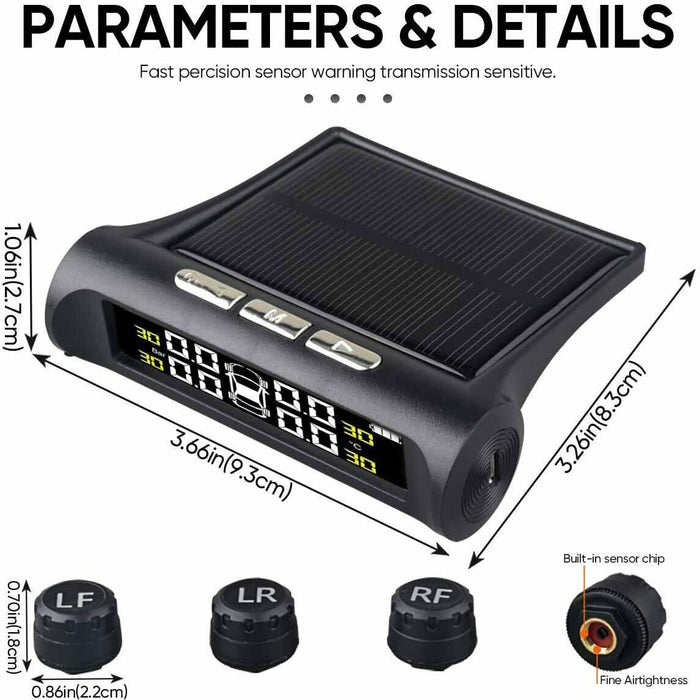 Car TPMS Solar Wireless Tire Tyre Pressure Monitor System LCD Tester+4 Sensors - Battery Mate