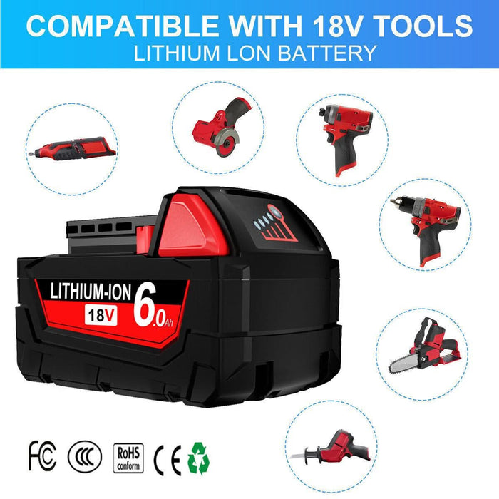 Compatible 18V 6.0Ah Lithium XC Battery For Milwaukee M18 48-11-1840 48-11-1860 Extended - Battery Mate