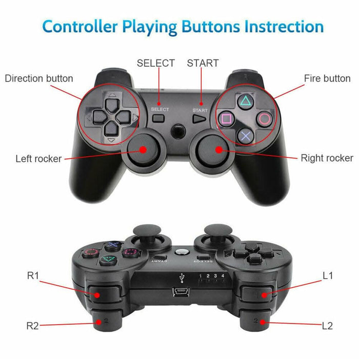 Compatible Wireless Bluetooth Controller Dual Vibration Gamepad PS3 PlayStation (Clear) - Battery Mate