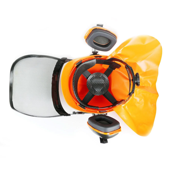 Complete Safety Helmet Visor Ear Muffs Neck Flap Chainsaw Brush Cutter Lawn Mower - Battery Mate