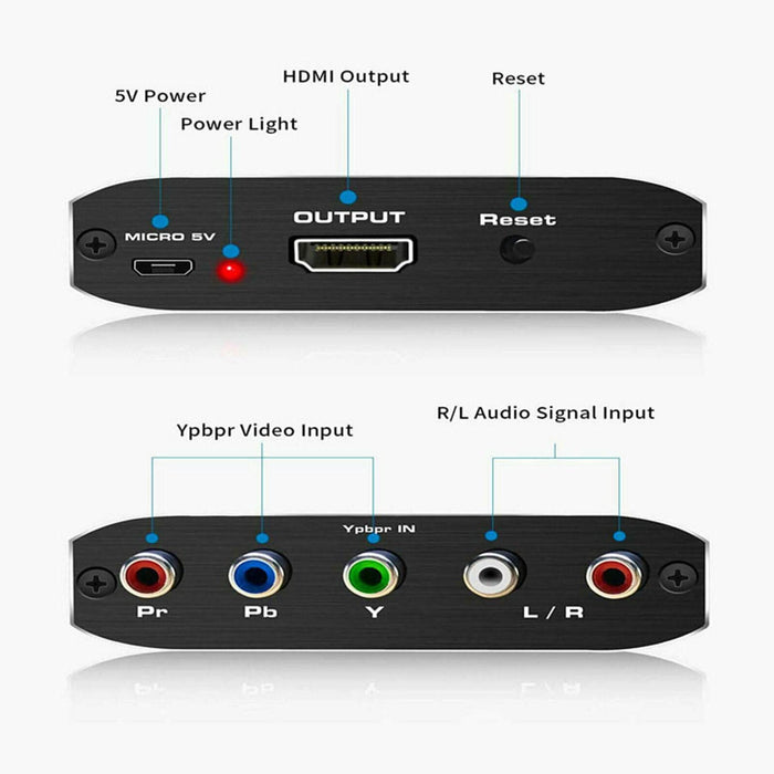 Component Video & L/R RCA Stereo Audio to HDMI Converter Adapter for DVD Xbox PS - Battery Mate