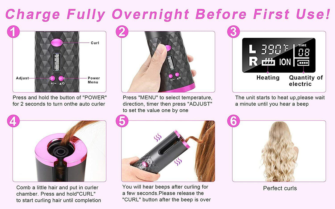 Hair Curler, Cordless Hair Curlers for Long Hair, Wireless Automatic Curling