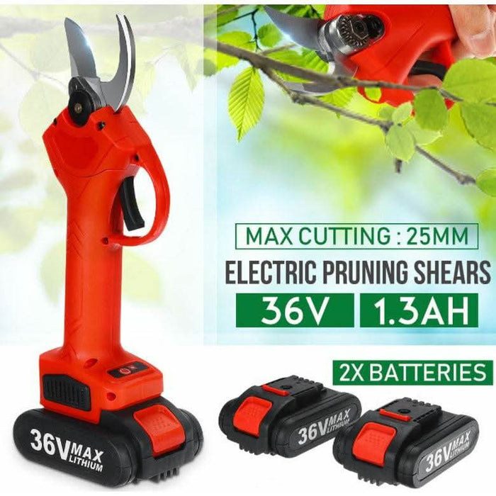 Cordless Rechargeable Electric Pruning Shears Secateur Branch Cutter + 2 Batteries - Battery Mate