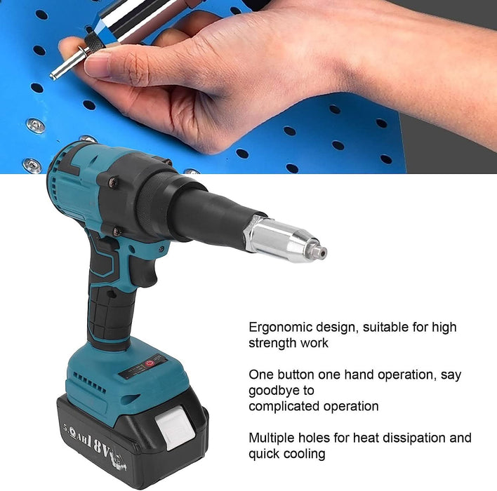 Cordless Rivet Gun 360W Heavy Duty Electric Rivet Gun Brushless Kit with Wrench for 0.1-0.2in Rivets & 18V Lithium Ion Battery - Battery Mate