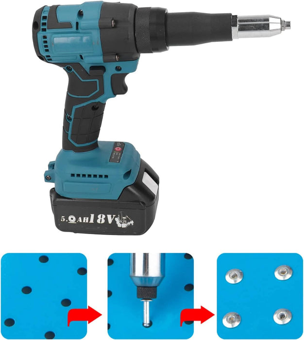 Cordless Rivet Gun 360W Heavy Duty Electric Rivet Gun Brushless Kit with Wrench for 0.1-0.2in Rivets & 18V Lithium Ion Battery - Battery Mate