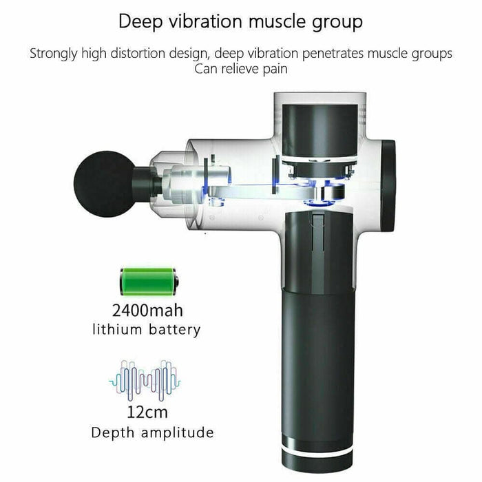 Cordless Strong Massage Gun LCD Deep Tissue Percussion Massager Muscle + 6 Heads - Battery Mate