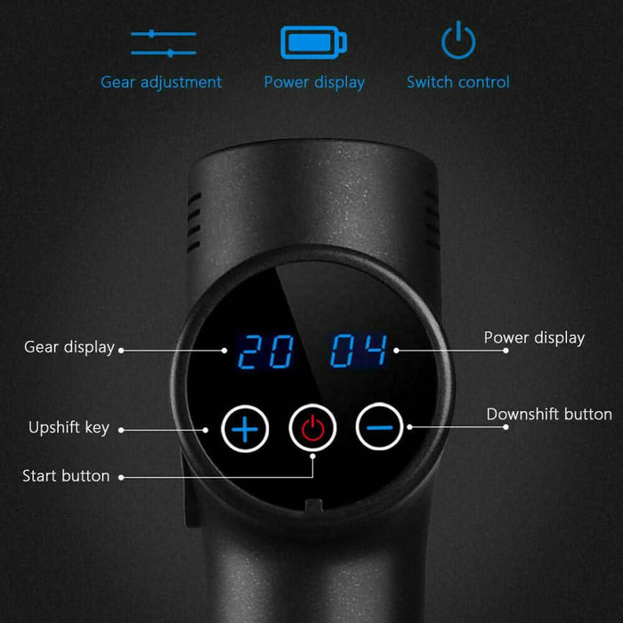 Cordless Strong Massage Gun LCD Deep Tissue Percussion Massager Muscle + 6 Heads - Battery Mate