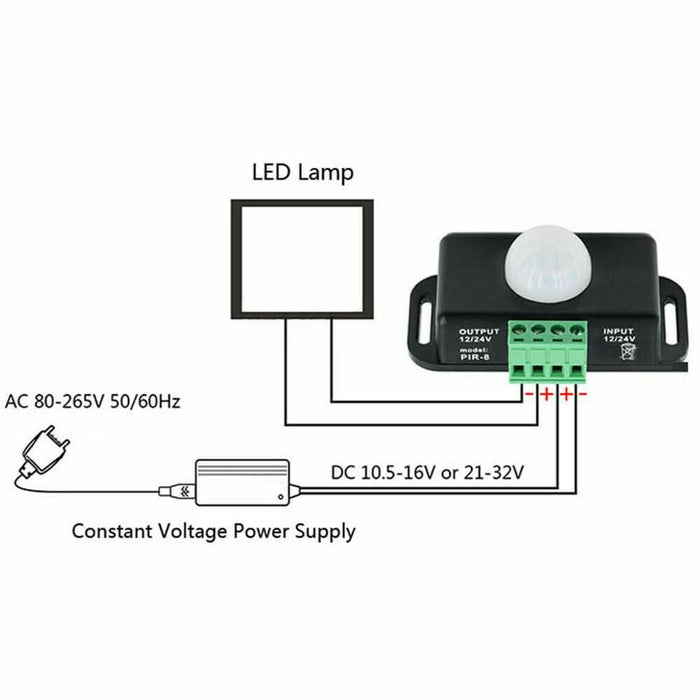 DC 12V-24V 8m Automatic Infrared PIR Motion Sensor Timer Switch For LED light - Battery Mate