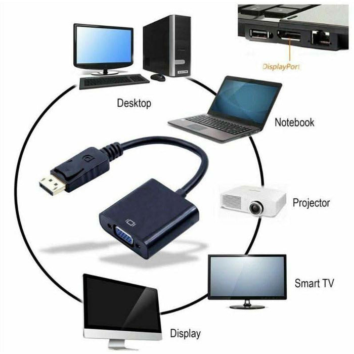 Displayport Display Port DP Male to VGA Female Video Converter Adapter Cable PC - Battery Mate