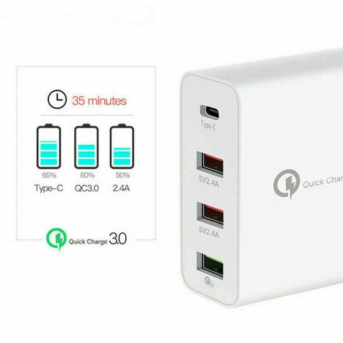 Fast Charging Charger QC3.0 48W PD USB Type C Hub Wall Plug Travel Adapter 4port - Battery Mate