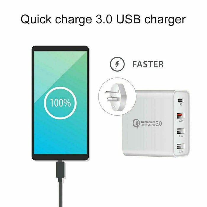 Fast Charging Charger QC3.0 48W PD USB Type C Hub Wall Plug Travel Adapter 4port - Battery Mate