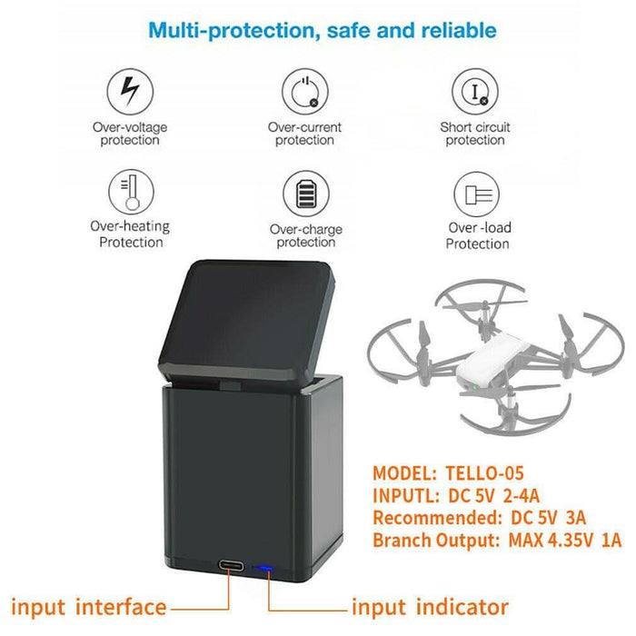 For DJI Tello Storage Type 3-in-1 Battery Intelligent Charging Hub Charger - Battery Mate