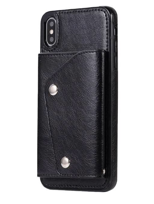 For iPhone X Luxury Leather Wallet Shockproof Case Cover | Black - Battery Mate