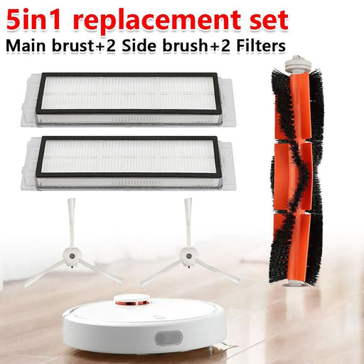 For Xiaomi Mi Roborock Robot S50 S51 Main Brush +2 HEPA Filter+ 2Side Brushes - Battery Mate