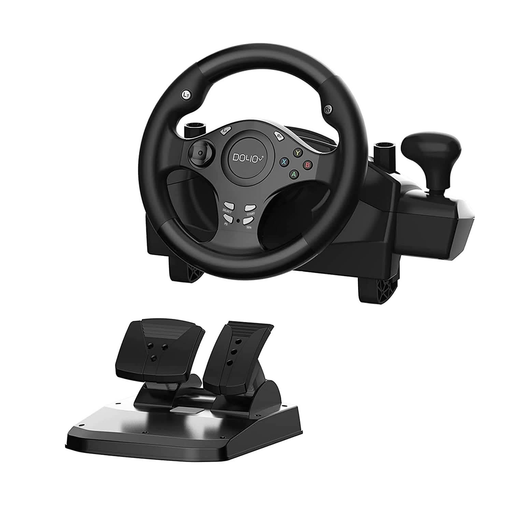 Gaming Racing Steering Wheel | 270 Degree Driving Force Sim with Responsive Gear and Pedals - Battery Mate