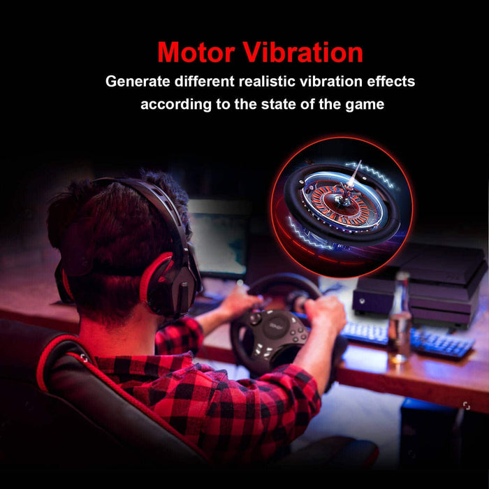 Gaming Racing Steering Wheel | 270 Degree Driving Force Sim with Responsive Gear and Pedals - Battery Mate