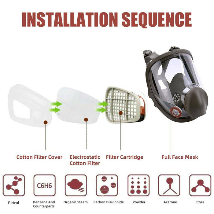 Gas Mask 7 in 1 Full Face Chemical Spray Painting Respirator Vapour 6800 - Battery Mate