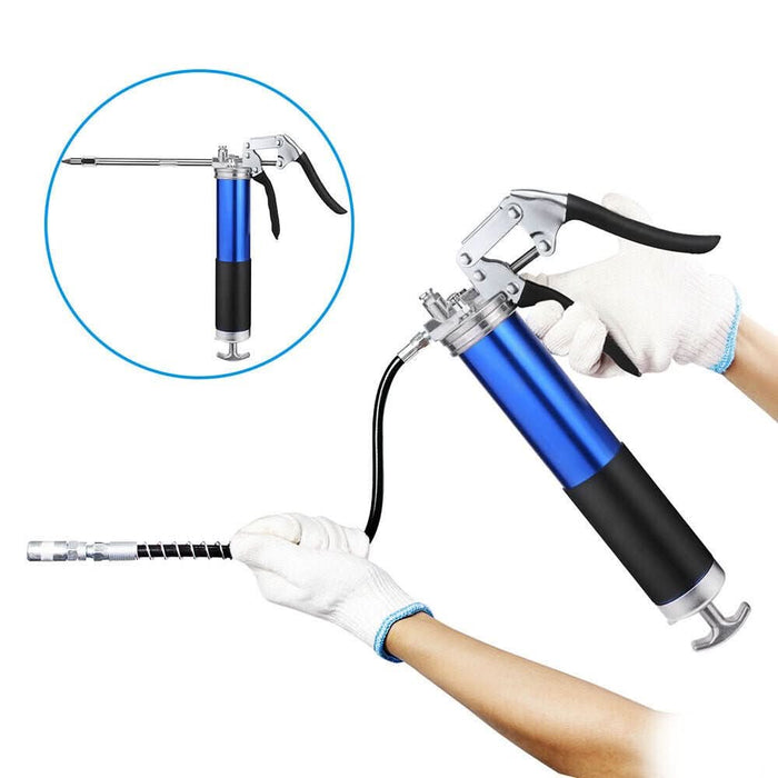 Grease Gun Pressure Pistol Grip Dual Flow 6000PSI Flex Hose Industrial Quality - Battery Mate