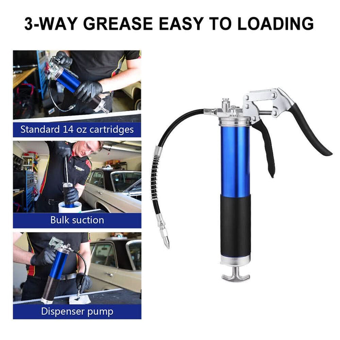 Grease Gun Pressure Pistol Grip Dual Flow 6000PSI Flex Hose Industrial Quality - Battery Mate