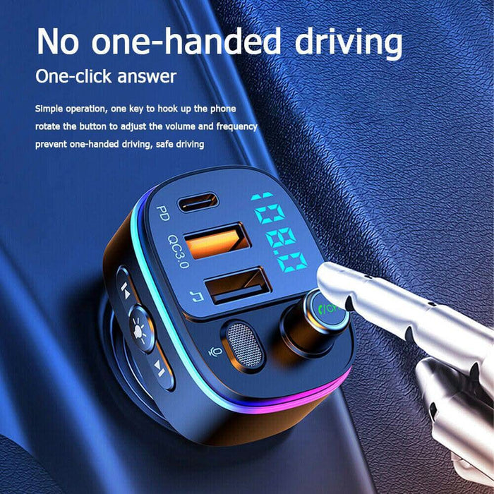 T65 Car Bluetooth FM Transmitter 7 Color LED Backlit Handsfree MP3