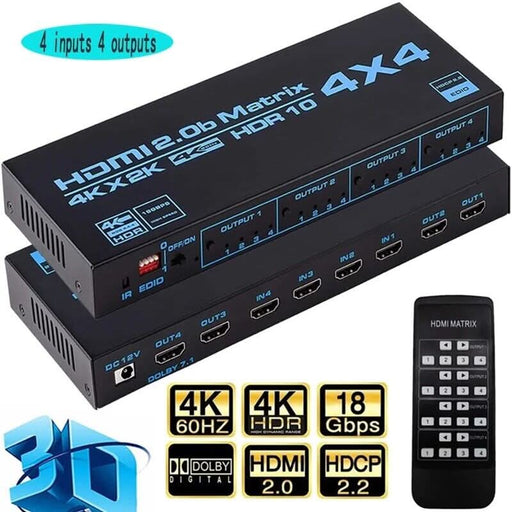 HDMI Matrix Switch 4x4 4K HDMI Matrix Switcher Splitter 4 In 4 Out Box Extractor - Battery Mate