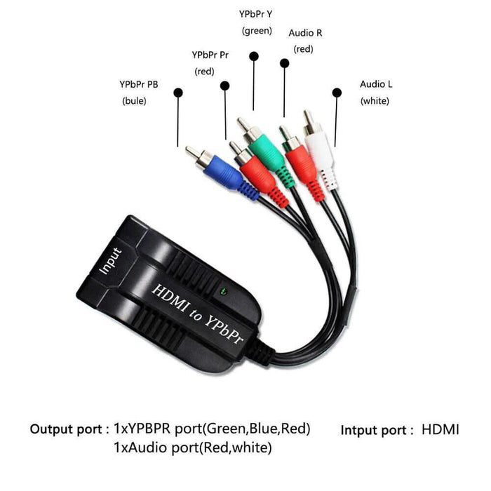 HDMI to 1080P Component Video YPbPr 5RCA RGB Converter Adapter R/L Audio Output - Battery Mate