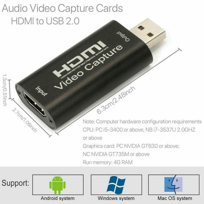 HDMI to USB Video Capture Card Screen Record 1080P HD Game Video Live Streaming Recorder - Battery Mate