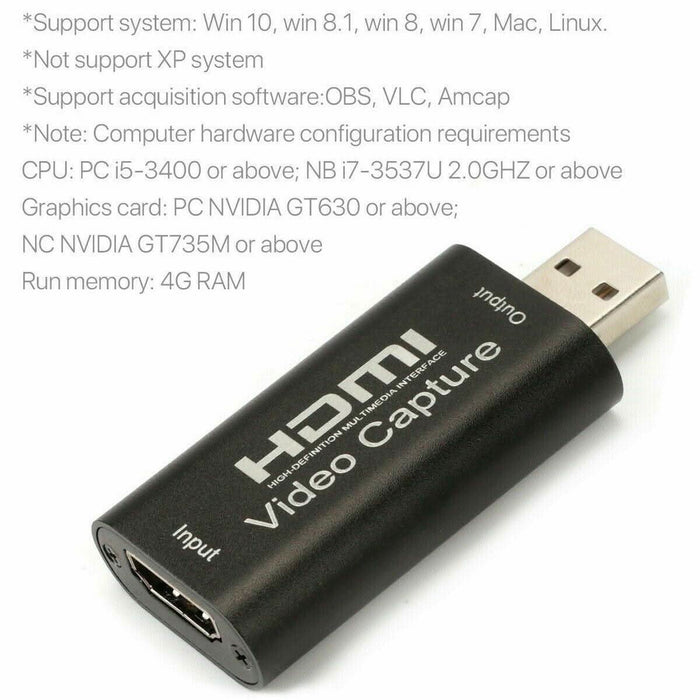 HDMI to USB Video Capture Card Screen Record 1080P HD Game Video Live Streaming Recorder - Battery Mate