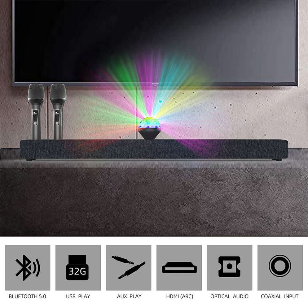 Karaoke Soundbar Bluetooth Speaker Subwoofer Surround w/ 2 Wireless Mi — Battery Mate