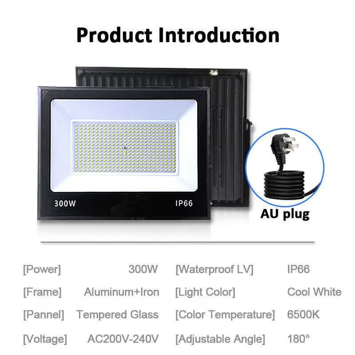 LED Flood light 300W IP66 Outdoor Spotlight 240V Cool White- 1 peice - Battery Mate