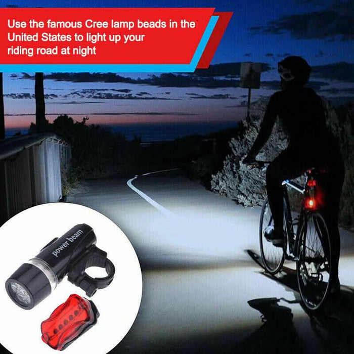 Light Head Tail Lights LED Lamp White Beam Safety Alarm Set Bicycle Cycle Bike - Battery Mate