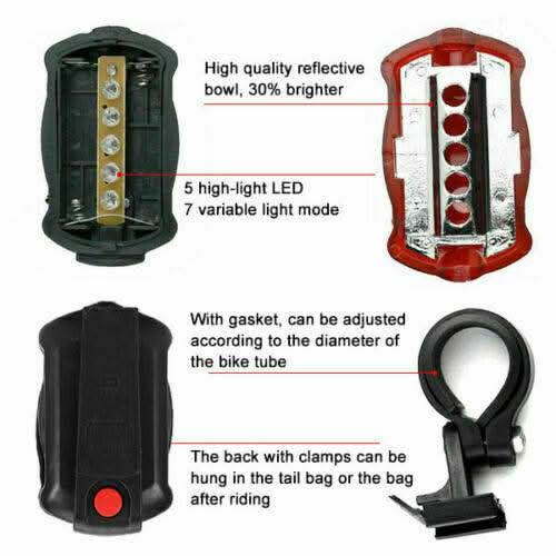 Light Head Tail Lights LED Lamp White Beam Safety Alarm Set Bicycle Cycle Bike - Battery Mate