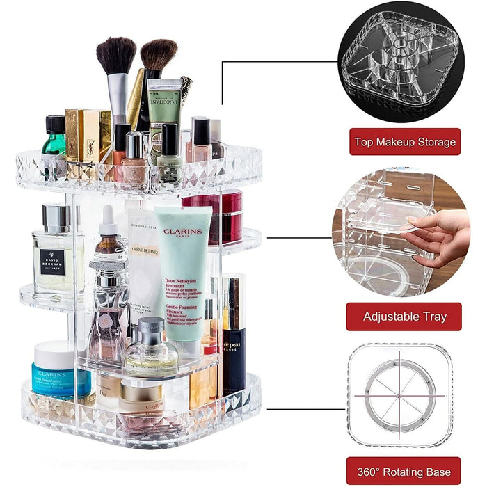 Makeup Organizer 360-Degree Rotating Cosmetic Storage Box Adjustable Display Case - Battery Mate