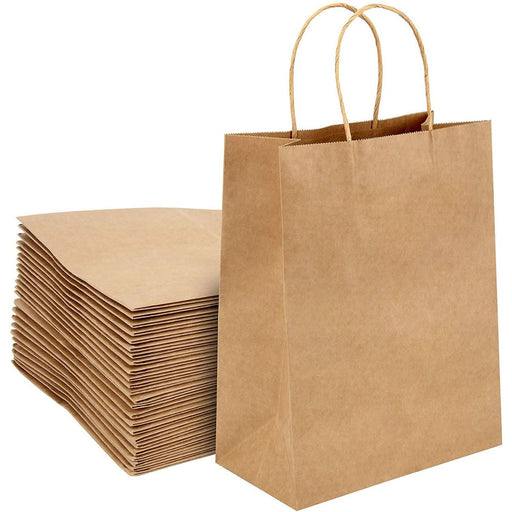 Medium| 50 Pack Paper Carry Bags (Brown) - Battery Mate