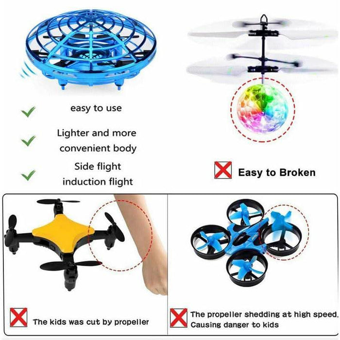 Mini Drone Quad Induction UFO Flying Toy Hand-Controlled RC Kids - Battery Mate