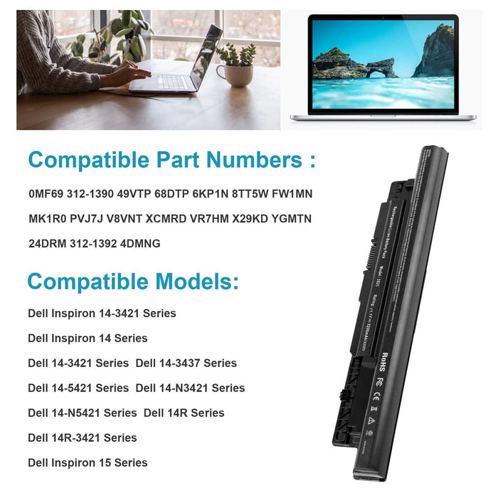 MR90Y Laptop Battery for Inspiron 15 3521 3531 3537 3542 3543 15R 5521 5537 - Battery Mate