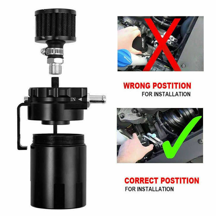Oil Catch Can Breather Universal Baffled Diesel Reservoir Tank Petrol Filter Kit - Battery Mate