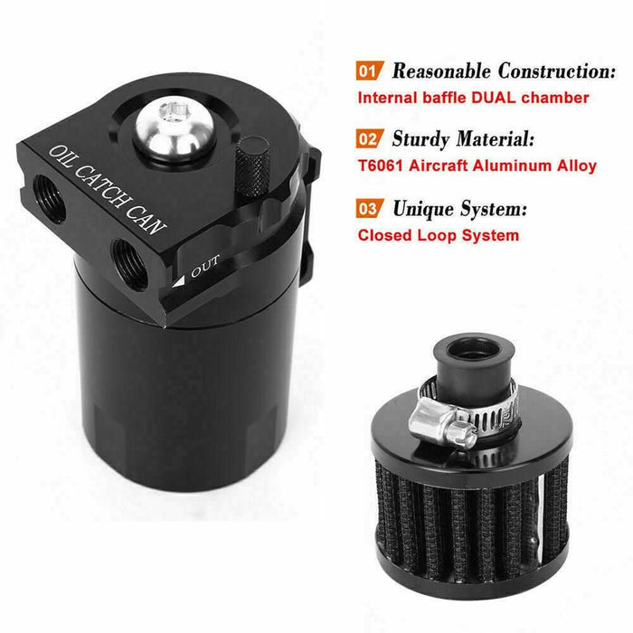 Oil Catch Can Breather Universal Baffled Diesel Reservoir Tank Petrol Filter Kit - Battery Mate