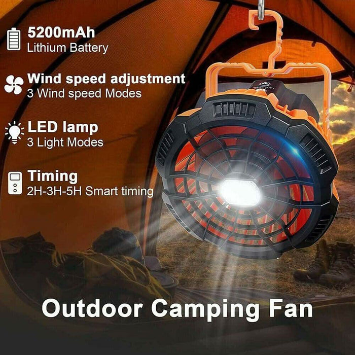 Portable Camping Fan LED Light Rechargeable Outdoor Tent Lantern w/ Hook Remote - Battery Mate