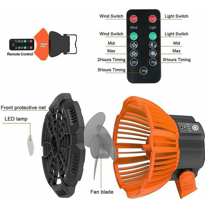 Portable Camping Fan LED Light Rechargeable Outdoor Tent Lantern w/ Hook Remote - Battery Mate